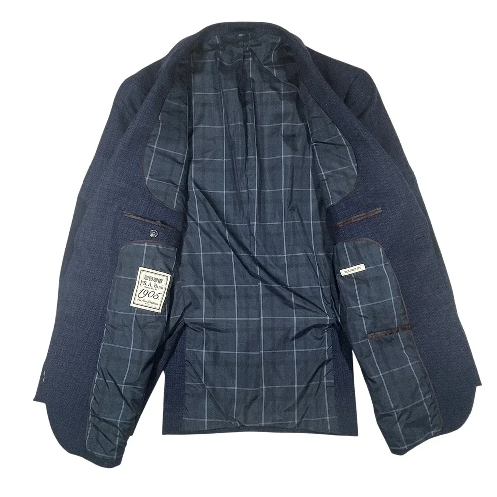 Jos. A. Bank‎ Blazer Mens 41R Blue Birdseye Weave Wool Tailored Fit Elbow Patch